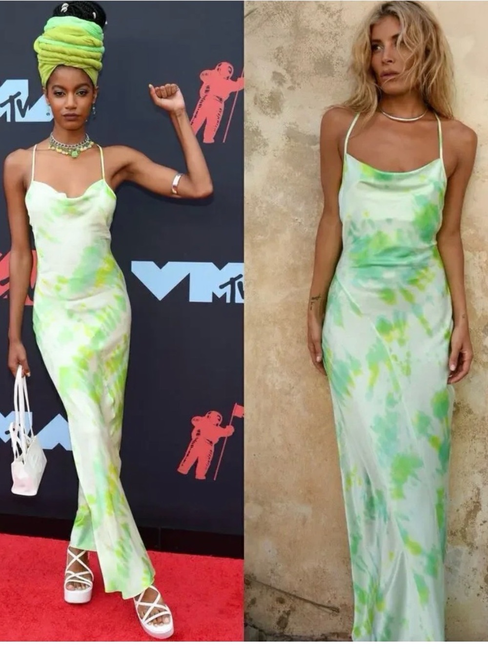 Rat & Boa Lime Green Tie-Dye Slip Maxi Dress